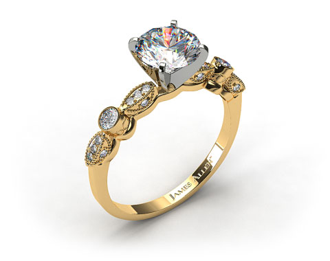 18k Yellow Gold Antique Bezel and Pave Set Engagement Ring
